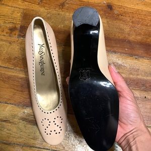 YVES SAINT LAURENT heels  cream colored with Black dots  pristine condition
